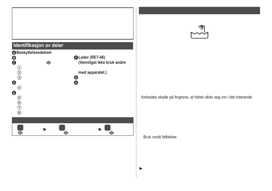 Identifikasjon av deler, Viktig | Panasonic ESWD22 User Manual | Page 52 / 114