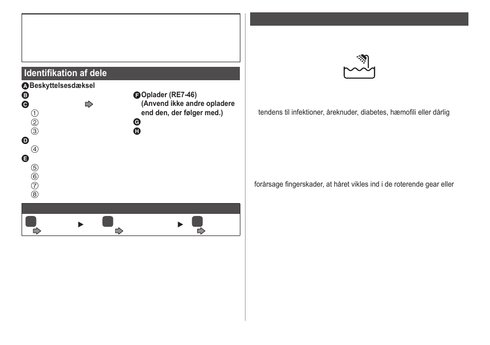 Identifikation af dele, Vigtigt | Panasonic ESWD22 User Manual | Page 64 / 114