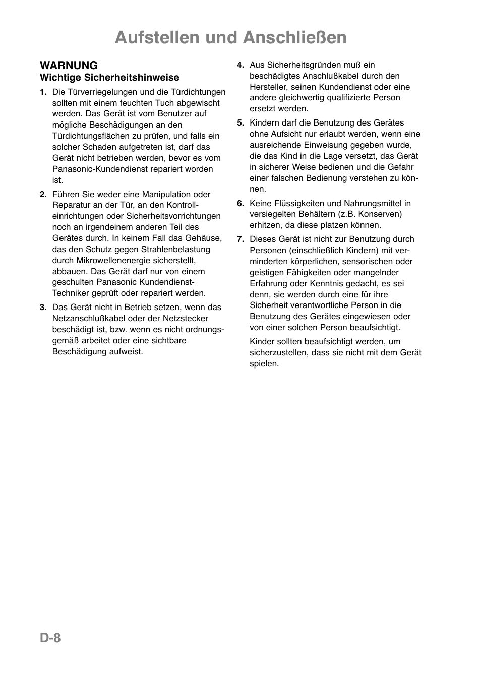 Aufstellen und anschließen | Panasonic NNE221MMEPG User Manual | Page 10 / 20