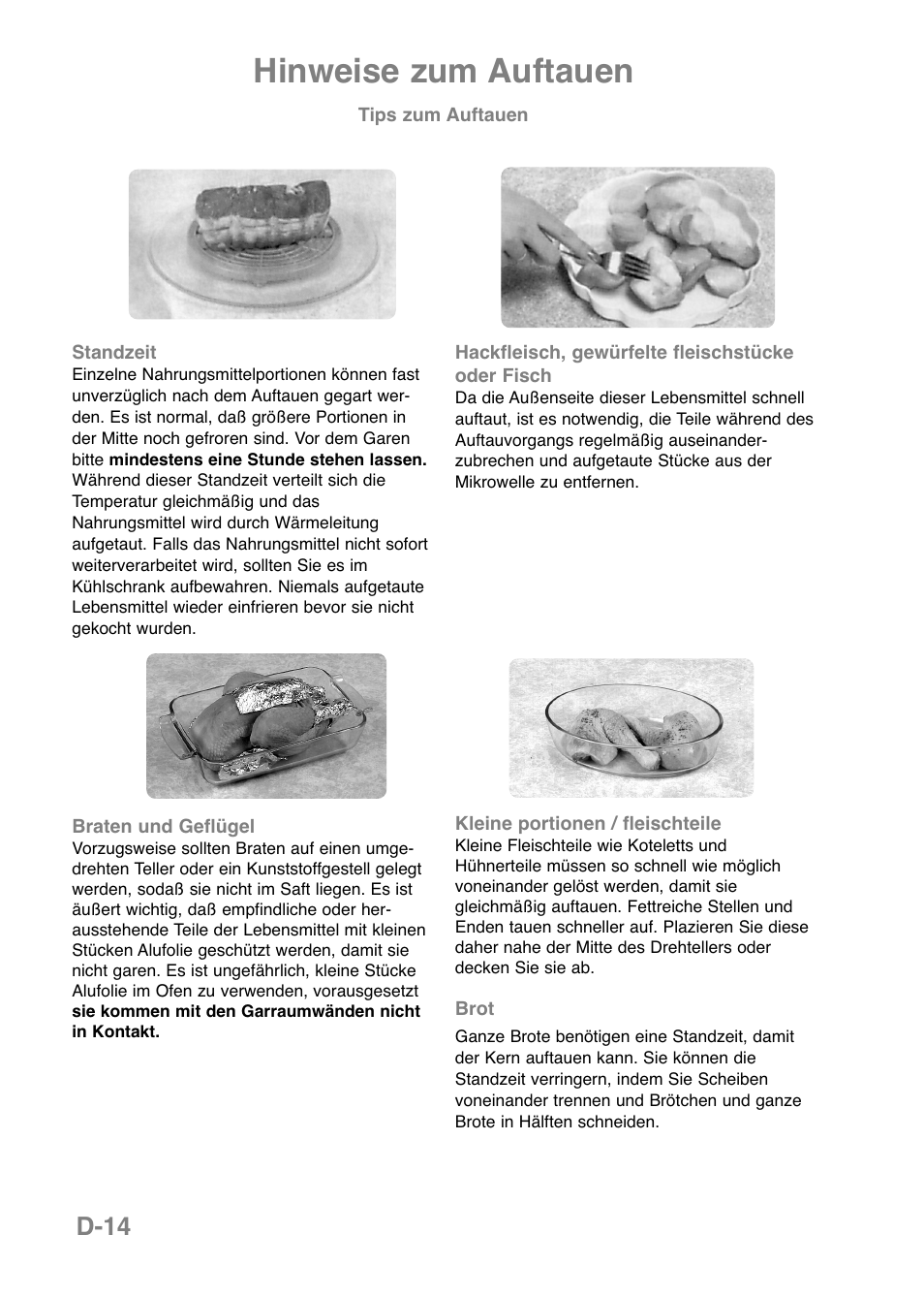 Hinweise zum auftauen, D-14 | Panasonic NNE221MMEPG User Manual | Page 16 / 20