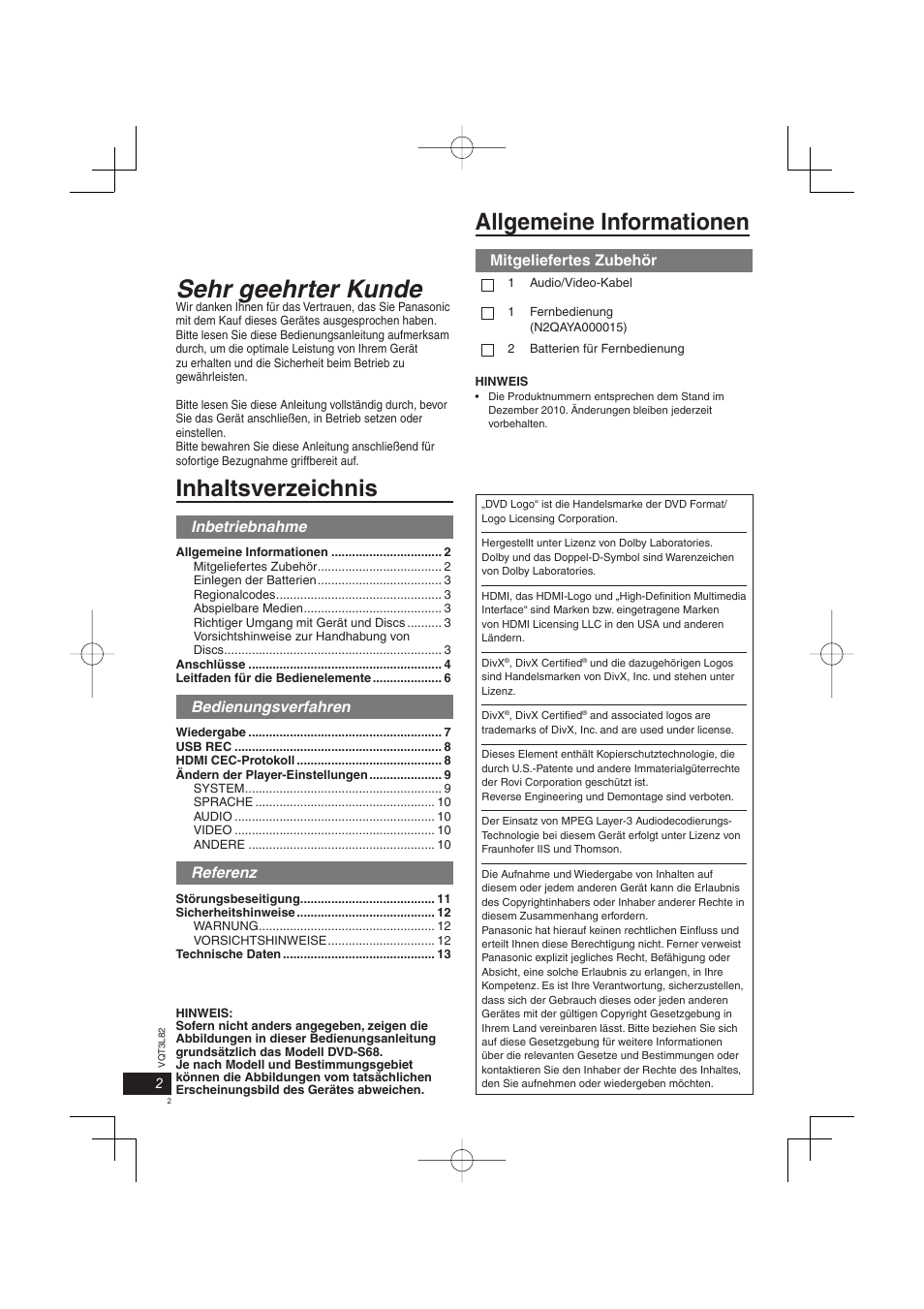 Panasonic DVDS68EG User Manual | Page 2 / 80