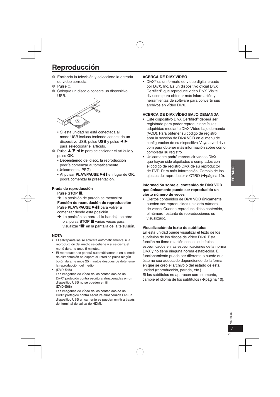 Reproducción | Panasonic DVDS68EG User Manual | Page 31 / 80