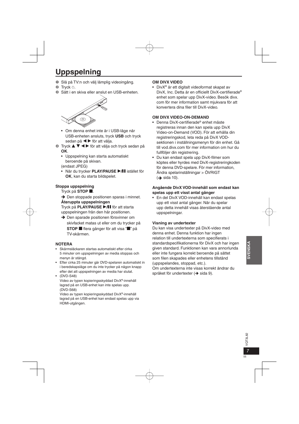 Uppspelning | Panasonic DVDS68EG User Manual | Page 55 / 80