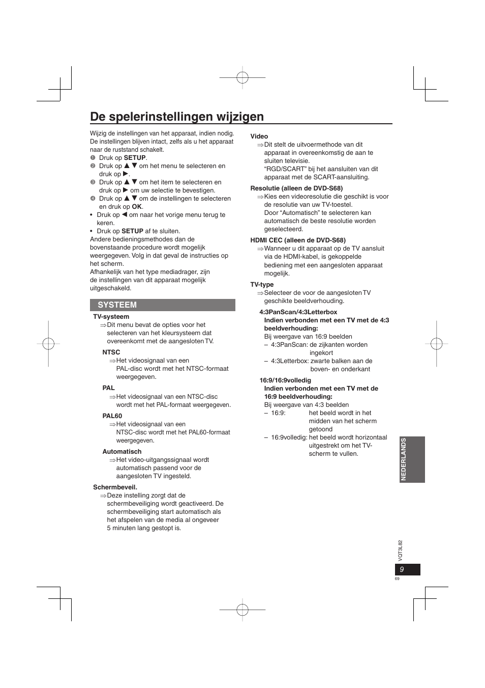 De spelerinstellingen wijzigen, Systeem | Panasonic DVDS68EG User Manual | Page 69 / 80