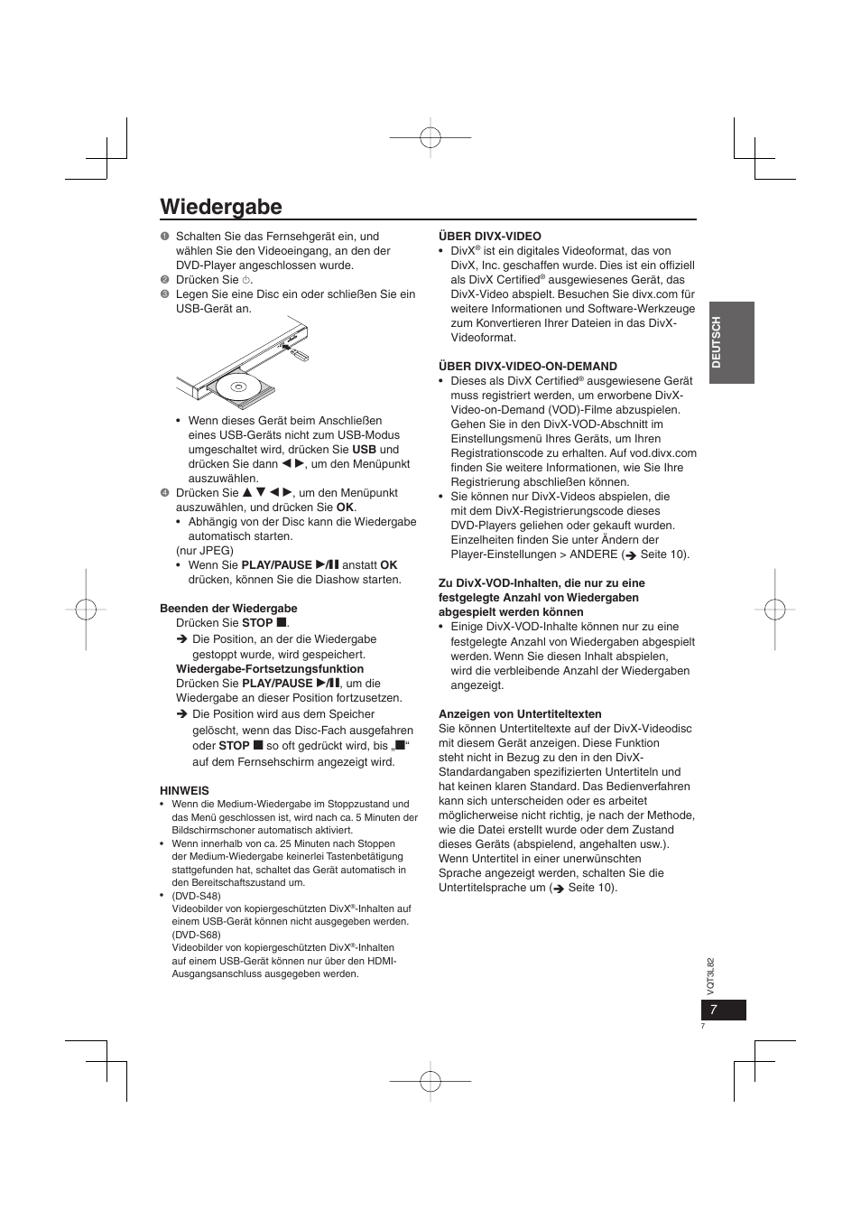 Wiedergabe | Panasonic DVDS68EG User Manual | Page 7 / 80