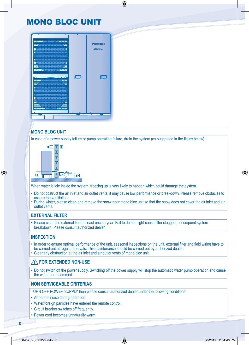 Mono bloc unit | Panasonic WHMHF09D3E8 User Manual | Page 8 / 76