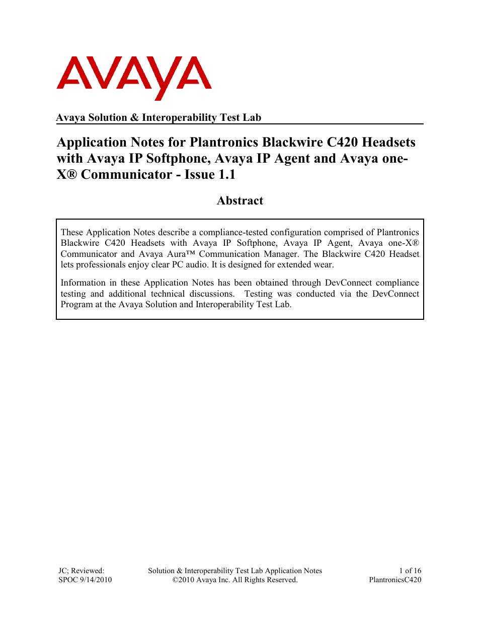 Avaya C420 User Manual | 16 pages