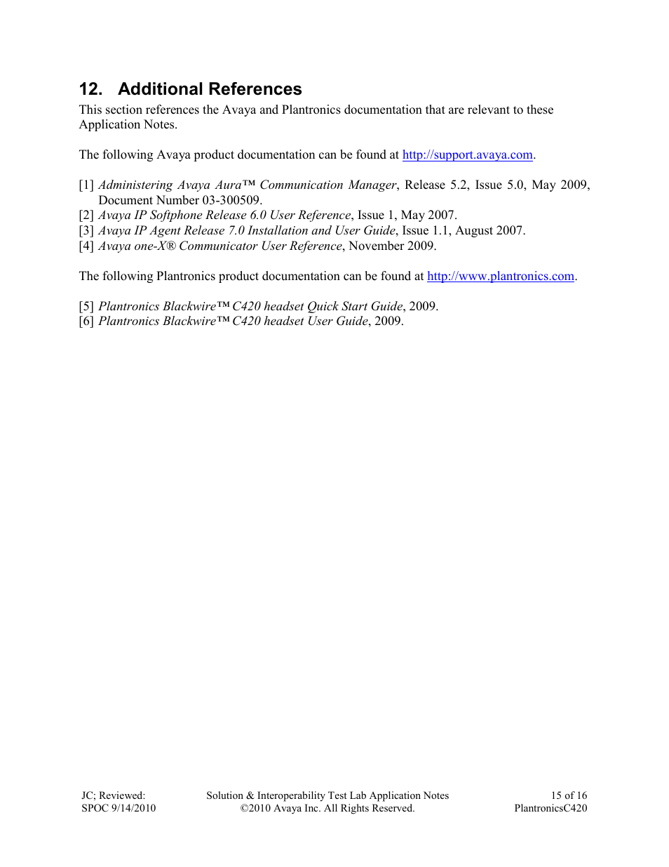 Additional references | Avaya C420 User Manual | Page 15 / 16