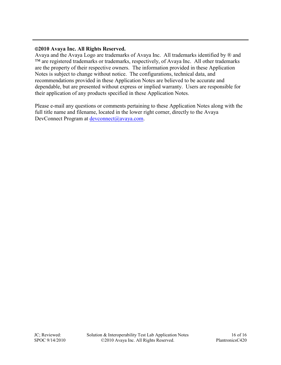 Avaya C420 User Manual | Page 16 / 16