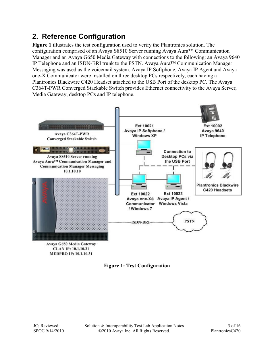 Reference configuration | Avaya C420 User Manual | Page 3 / 16