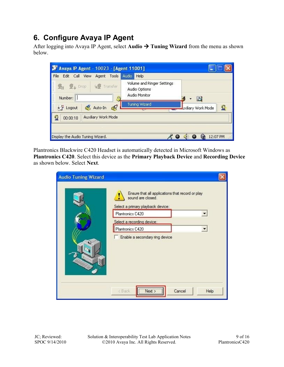 Configure avaya ip agent | Avaya C420 User Manual | Page 9 / 16