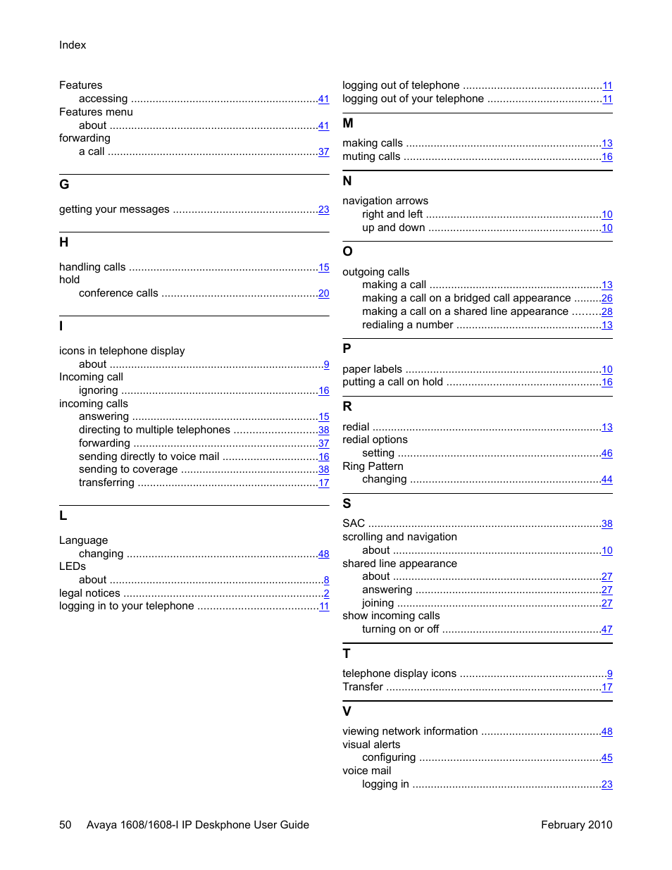 Avaya one-X Deskphone Value Edition 1608-I User Manual | Page 50 / 50