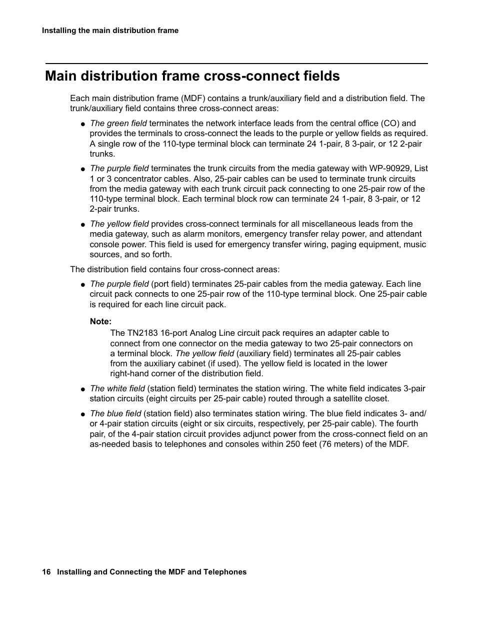 Main distribution frame cross-connect fields | Avaya 03-300686 User Manual | Page 16 / 156