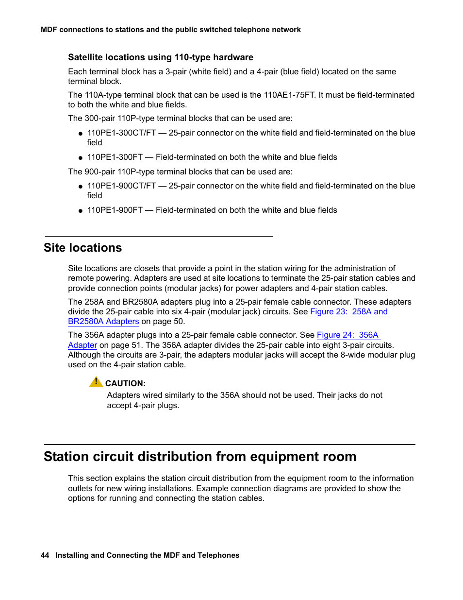 Site locations, Station circuit distribution from equipment room | Avaya 03-300686 User Manual | Page 44 / 156
