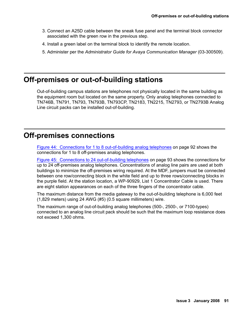 Off-premises or out-of-building stations, Off-premises connections | Avaya 03-300686 User Manual | Page 91 / 156