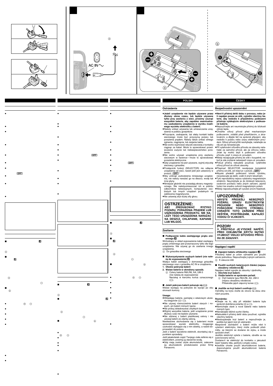 Waarschuwing, Varning, Advarsel | Ostrzeëenie, Upozornêní, Varoitus, Pozor | Panasonic RF2400EG User Manual | Page 2 / 4