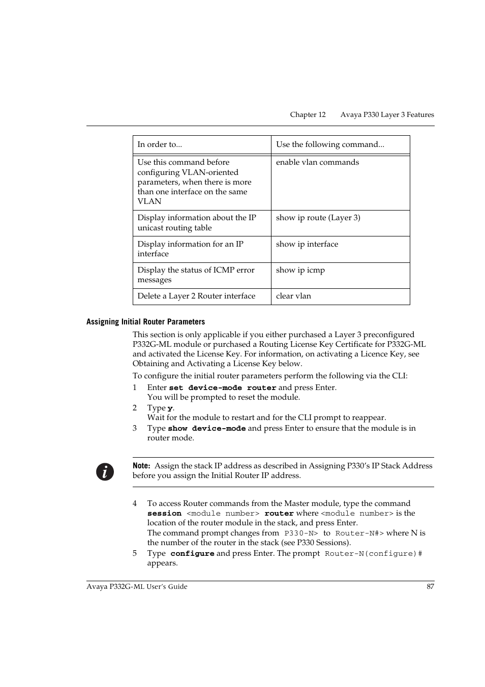 Assigning initial router parameters | Avaya P332G-ML User Manual | Page 101 / 150