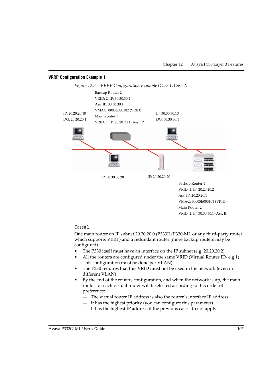 Vrrp configuration example 1, Case#1 | Avaya P332G-ML User Manual | Page 121 / 150