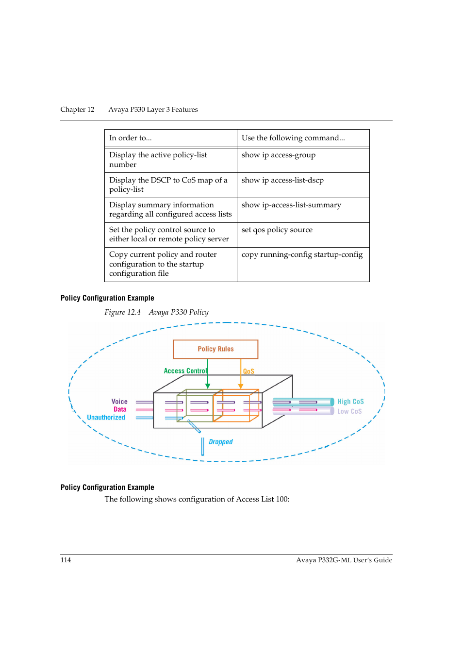 Policy configuration example | Avaya P332G-ML User Manual | Page 128 / 150