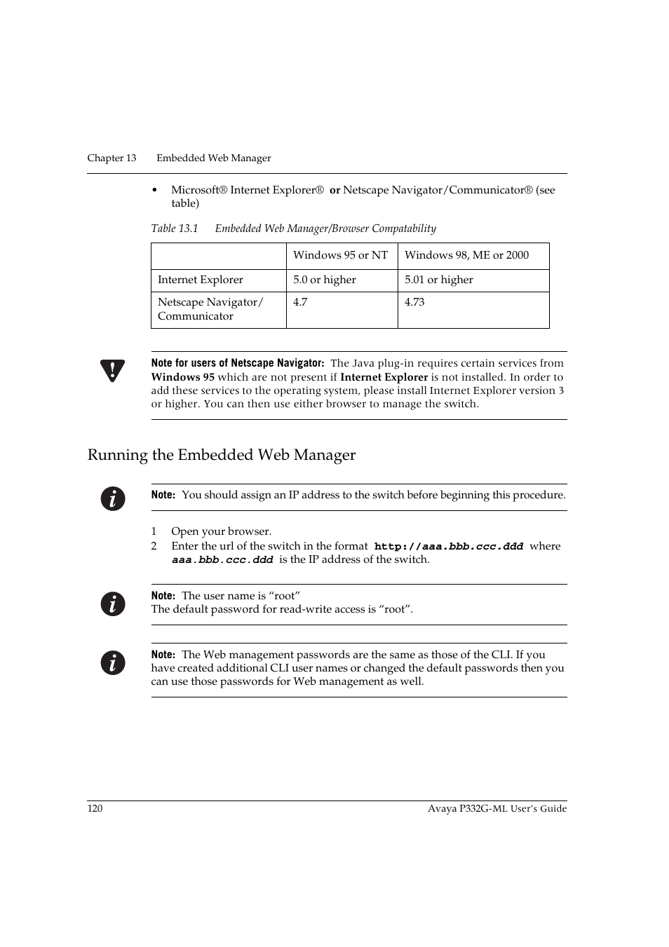 Running the embedded web manager | Avaya P332G-ML User Manual | Page 134 / 150