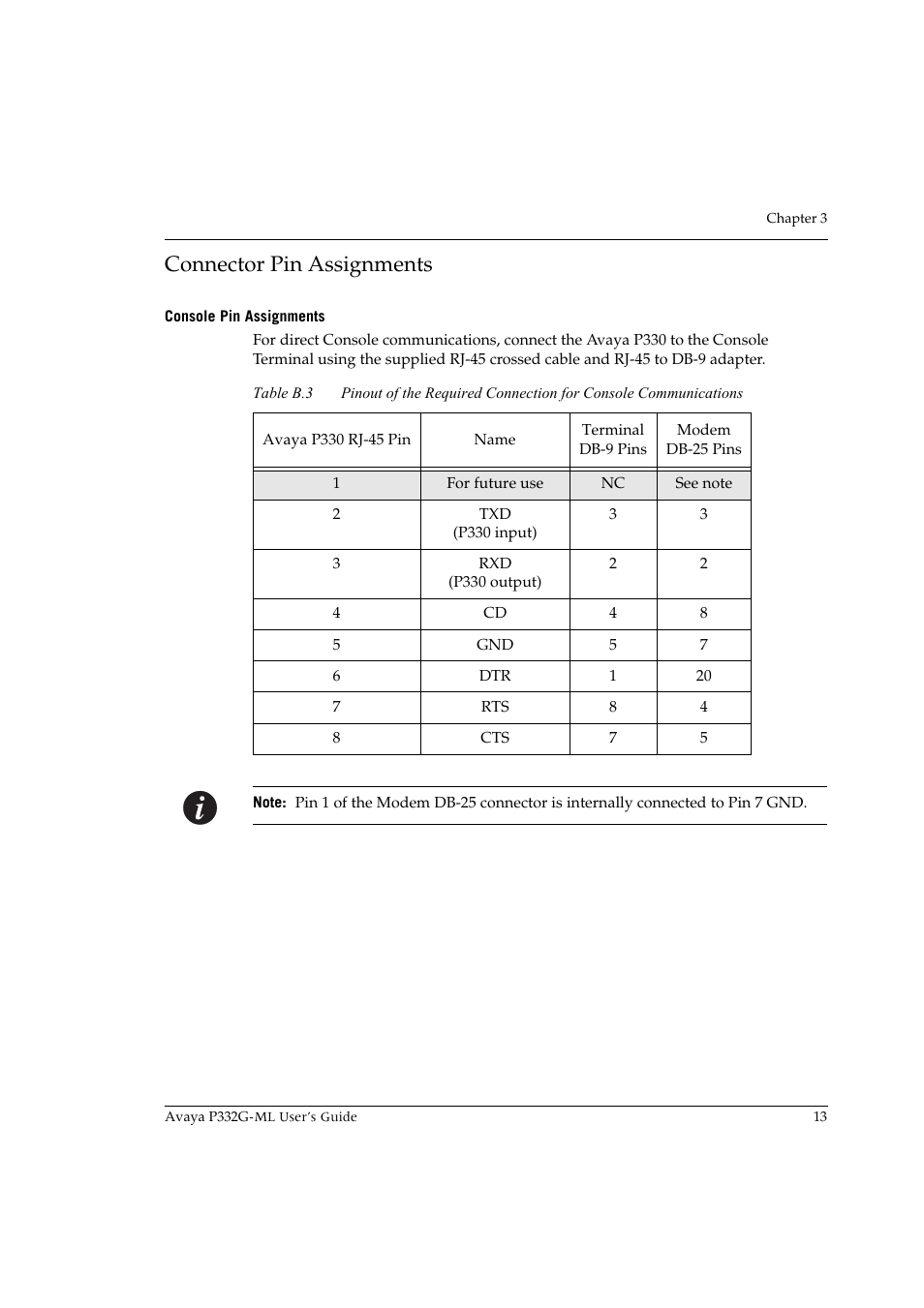 Connector pin assignments, Console pin assignments | Avaya P332G-ML User Manual | Page 27 / 150