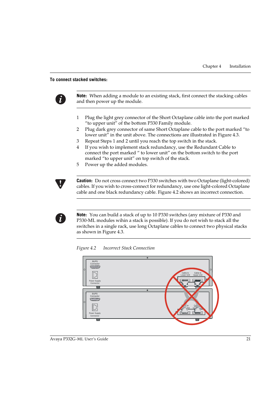 To connect stacked switches | Avaya P332G-ML User Manual | Page 35 / 150