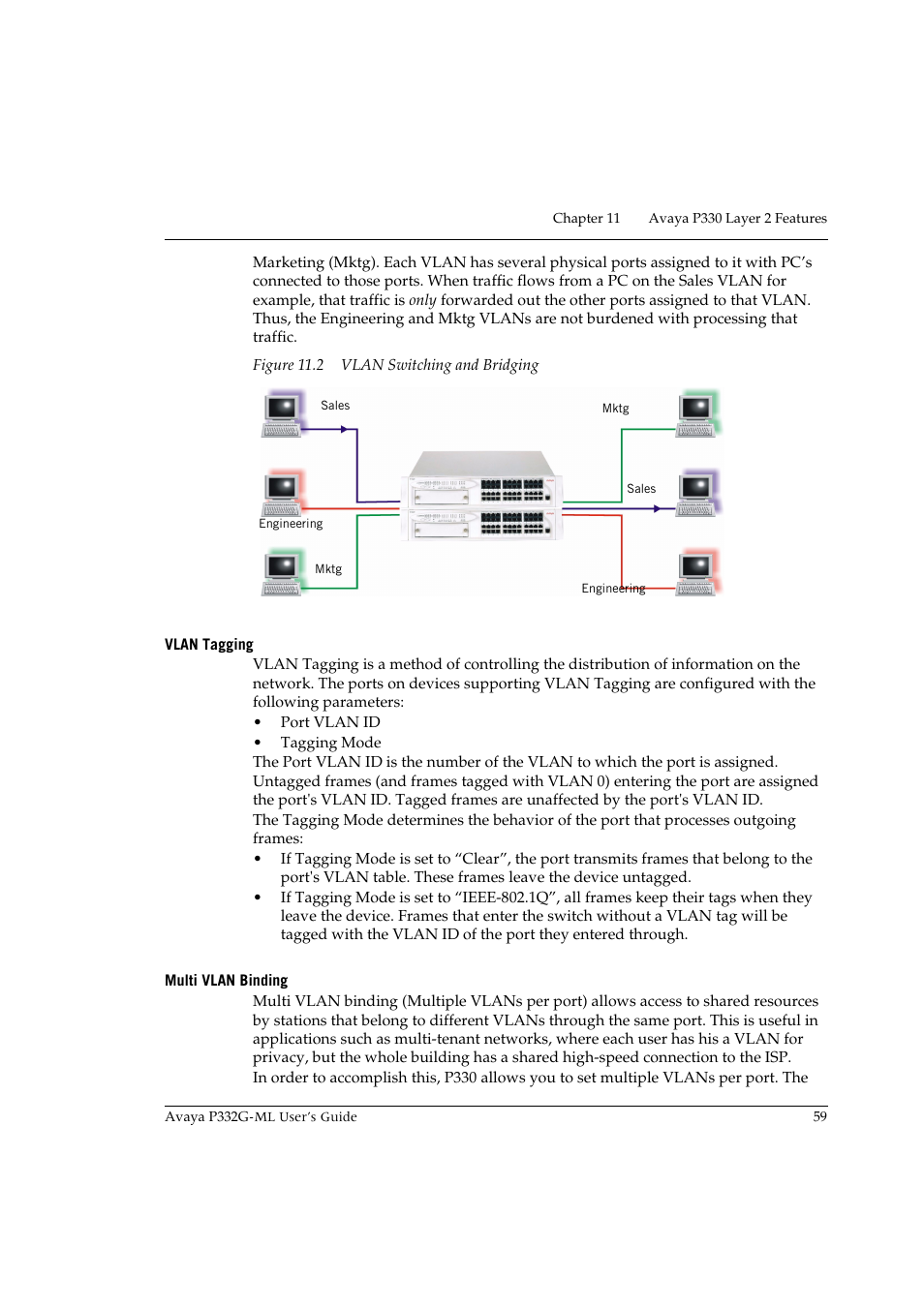 Vlan tagging, Multi vlan binding, Vlan tagging multi vlan binding | Avaya P332G-ML User Manual | Page 73 / 150
