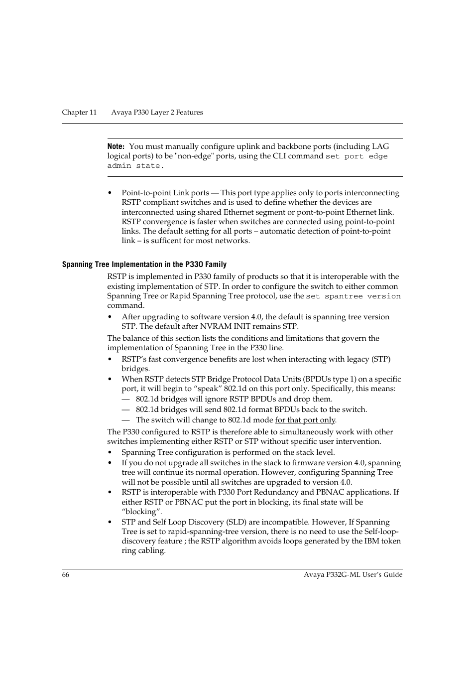 Spanning tree implementation in the p330 family | Avaya P332G-ML User Manual | Page 80 / 150