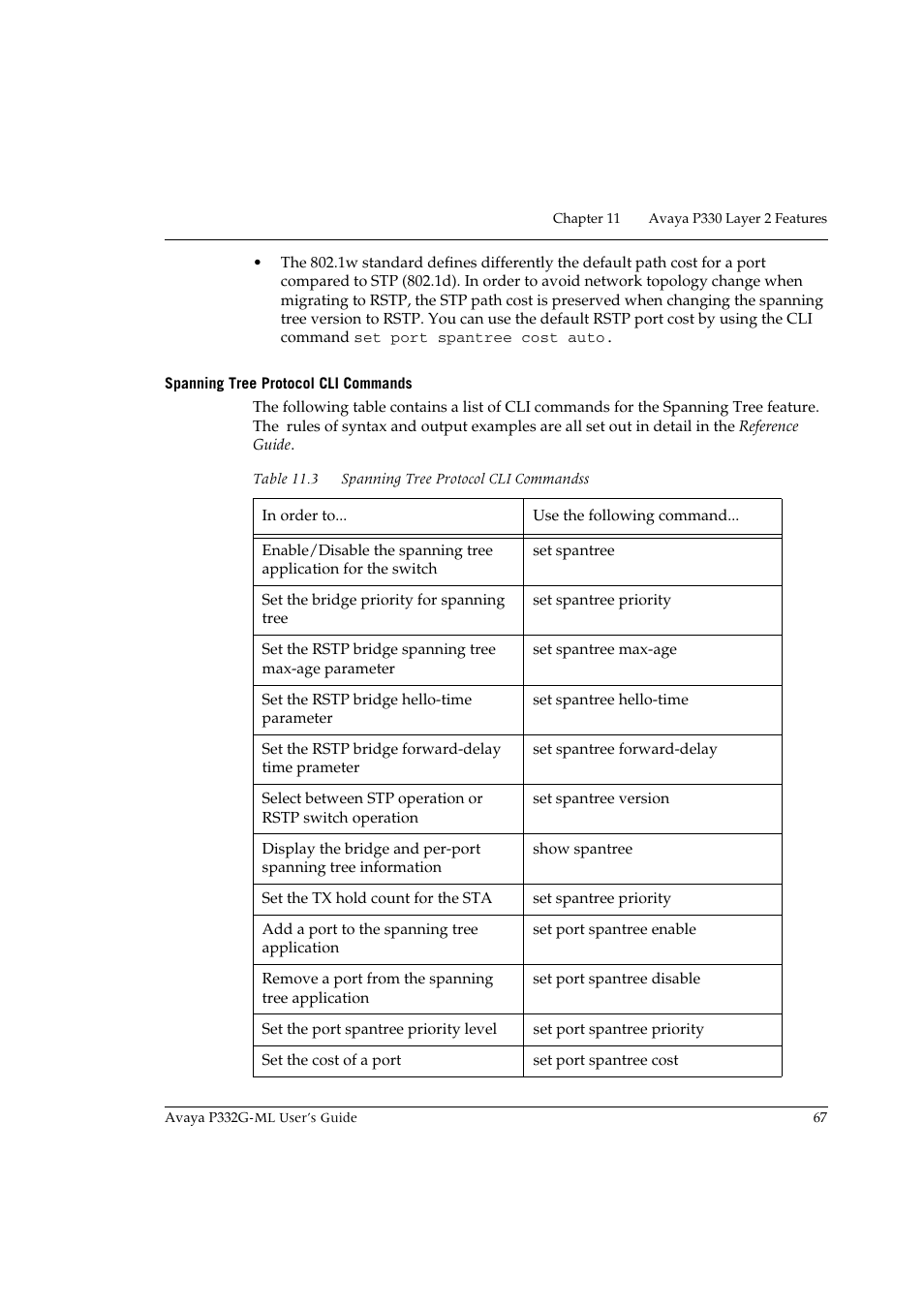 Spanning tree protocol cli commands | Avaya P332G-ML User Manual | Page 81 / 150