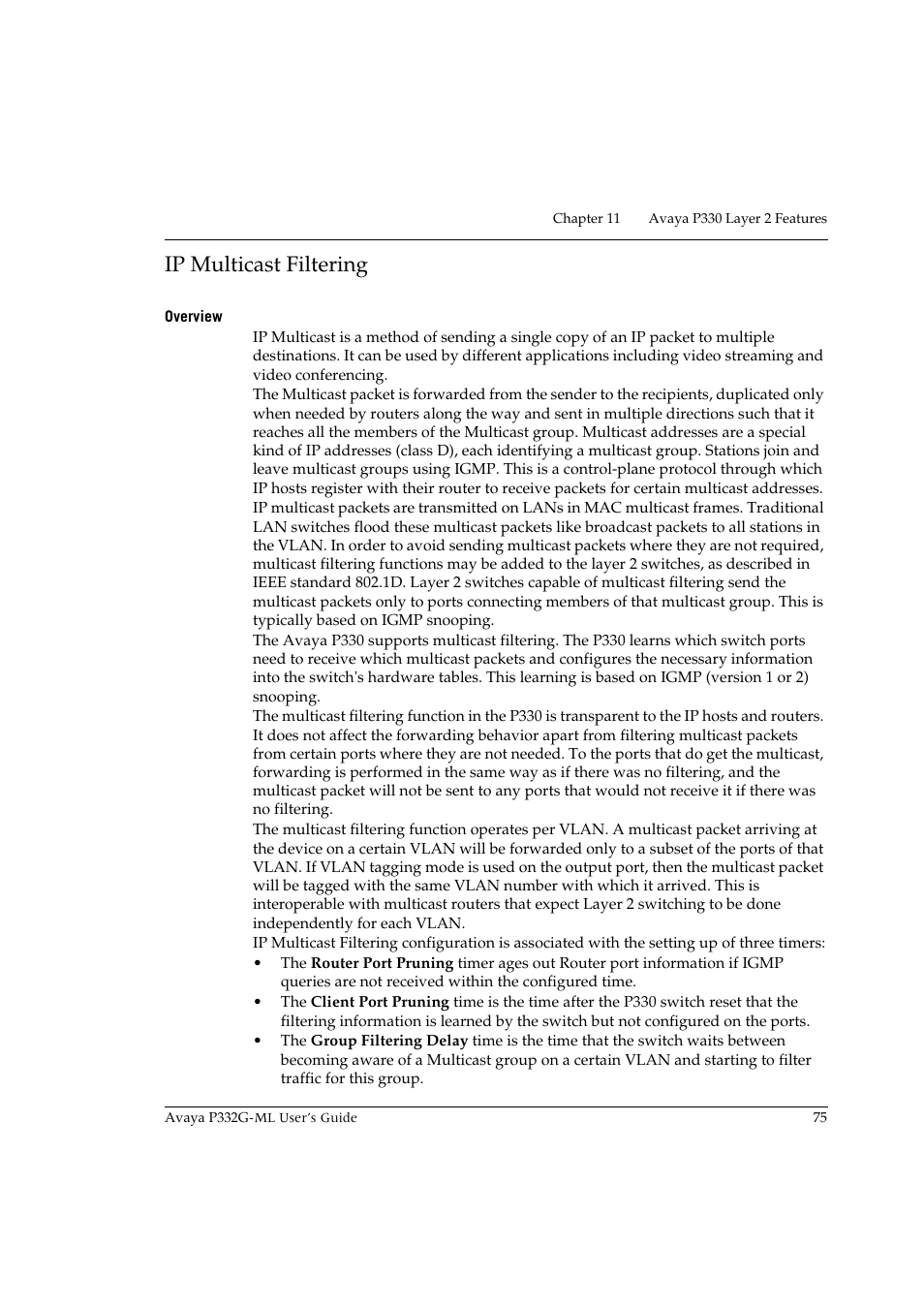 Ip multicast filtering, Overview | Avaya P332G-ML User Manual | Page 89 / 150