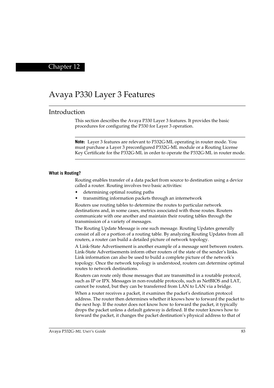 Avaya p330 layer 3 features, Introduction, What is routing | Chapter 12 avaya p330 layer 3 features, Chapter 12 | Avaya P332G-ML User Manual | Page 97 / 150