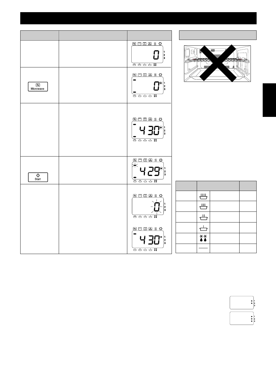 Utilisation du four en mode micro-ondes, Chauffe à phases multiples (séquentielle), Surfaces chaudes | Fonction de répétition | Panasonic NEC1475 User Manual | Page 67 / 284
