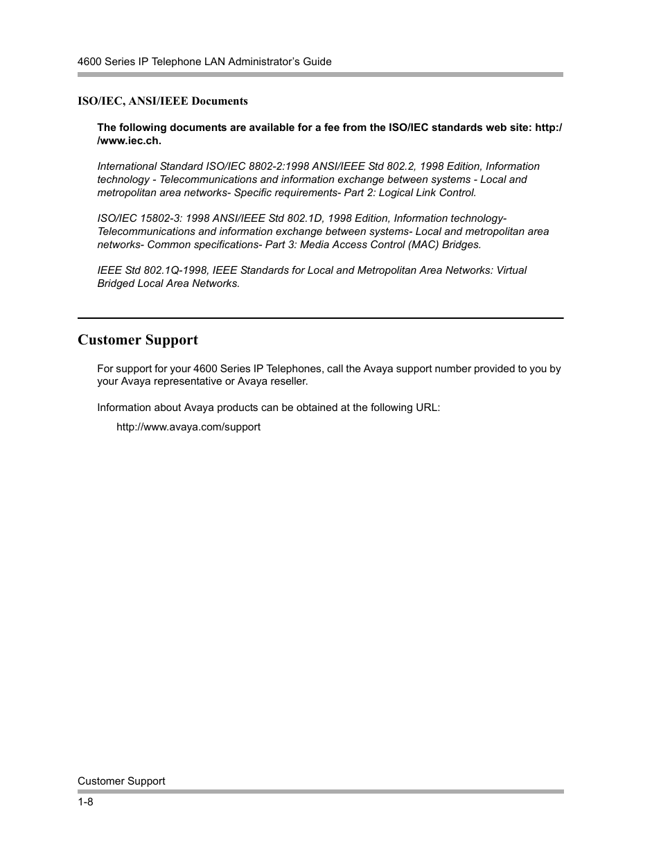 Customer support, Customer support -8 | Avaya 4600 Series User Manual | Page 16 / 150