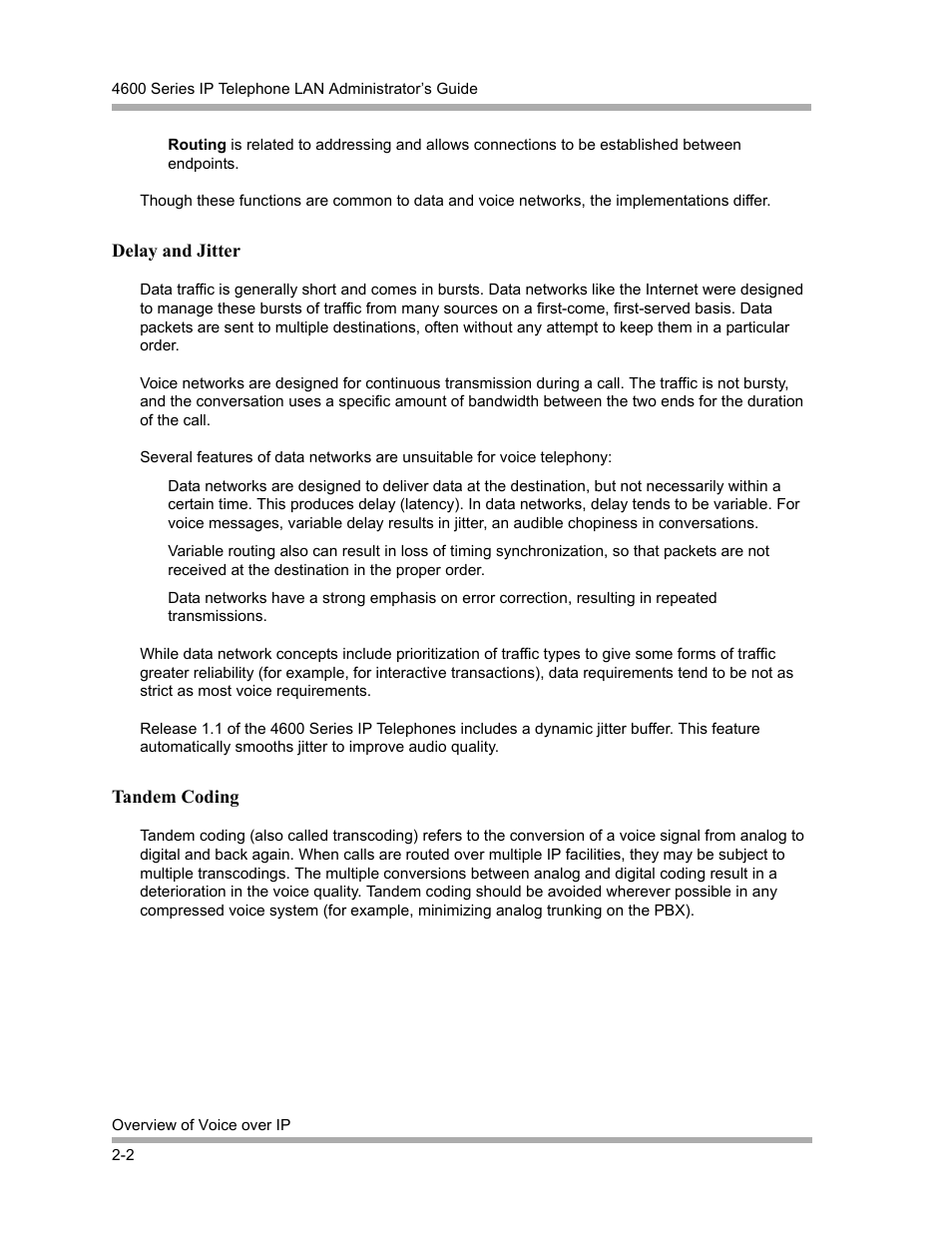 Delay and jitter, Tandem coding, Delay and jitter -2 | Tandem coding -2 | Avaya 4600 Series User Manual | Page 18 / 150