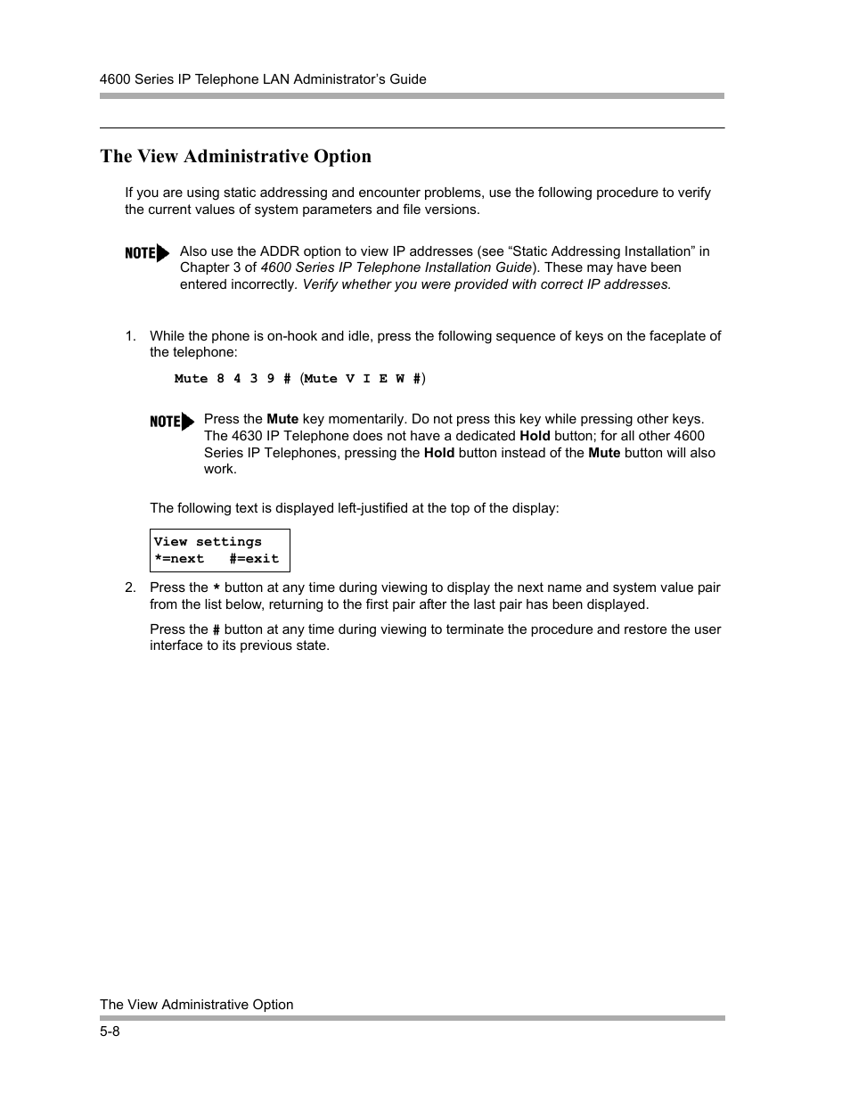 The view administrative option, The view administrative option -8 | Avaya 4600 Series User Manual | Page 72 / 150