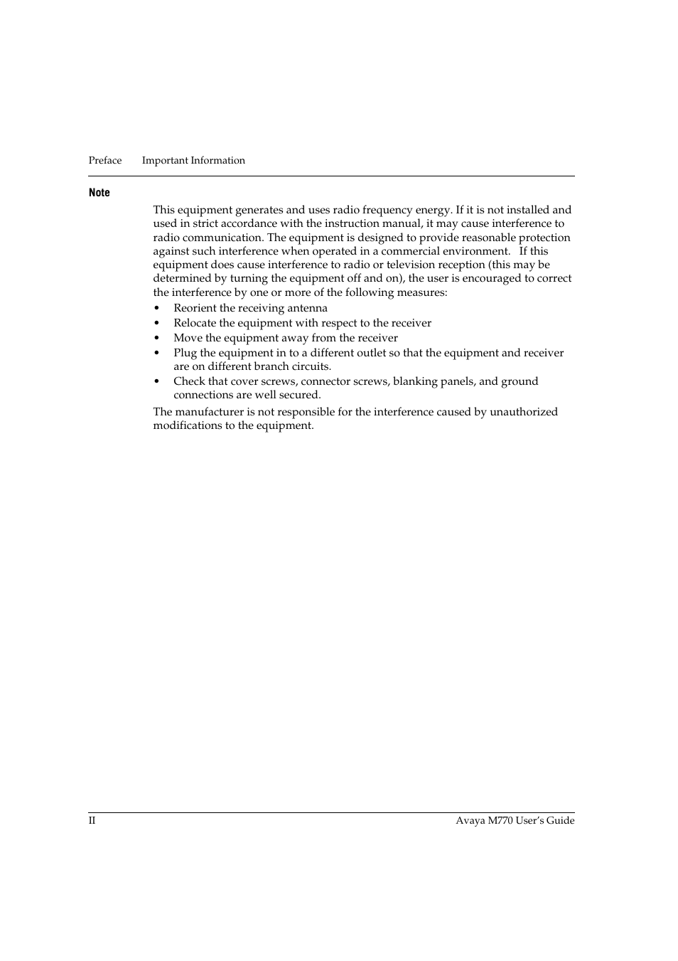 Note | Avaya M770 User Manual | Page 10 / 38