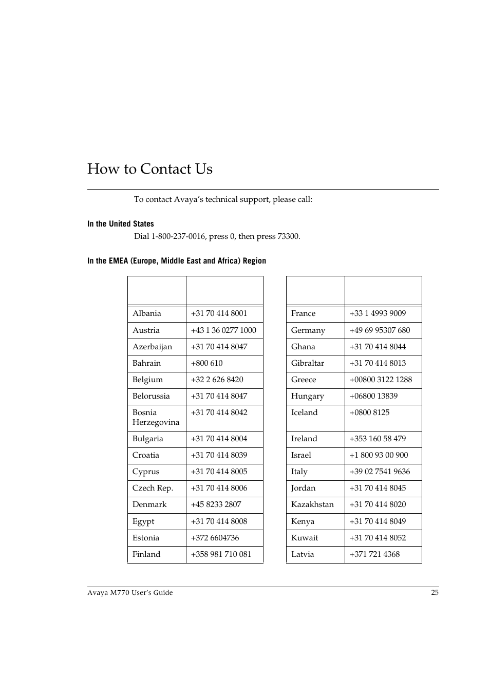 How to contact us, In the united states | Avaya M770 User Manual | Page 35 / 38