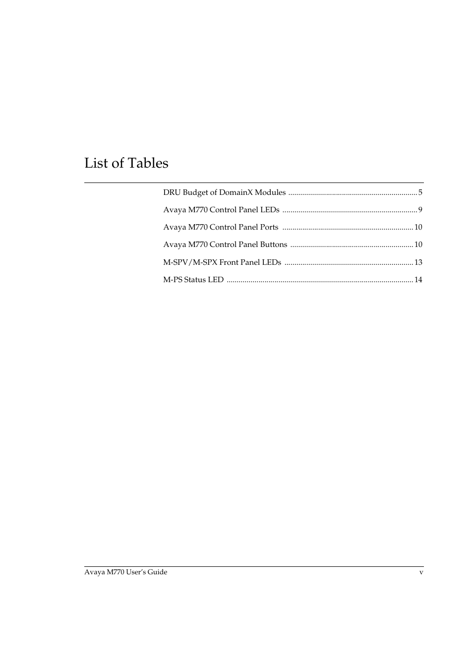 List of tables | Avaya M770 User Manual | Page 7 / 38