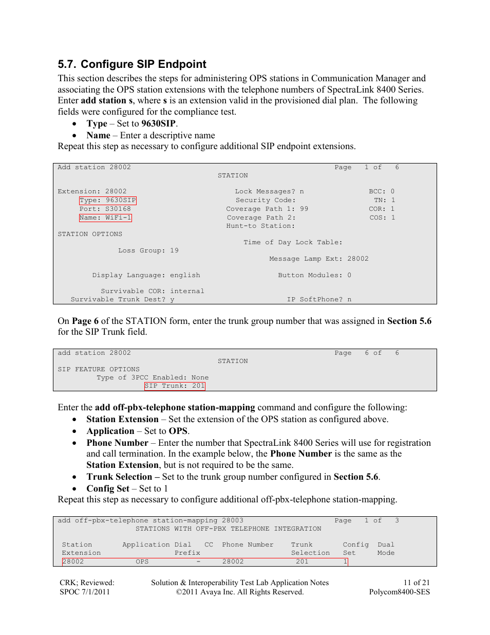 Configure sip endpoint | Avaya POLYCOM 8400-SES User Manual | Page 11 / 21