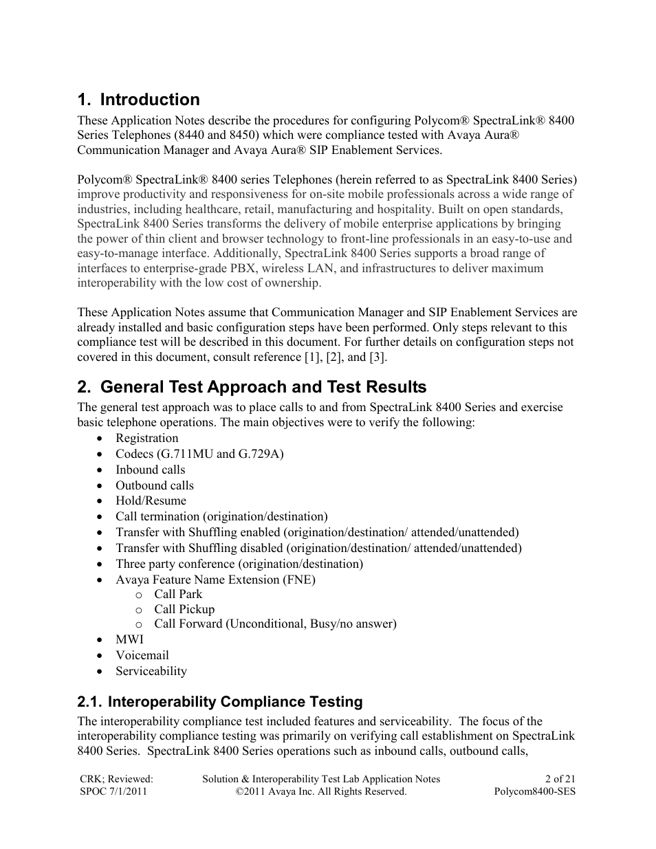 Introduction, General test approach and test results | Avaya POLYCOM 8400-SES User Manual | Page 2 / 21