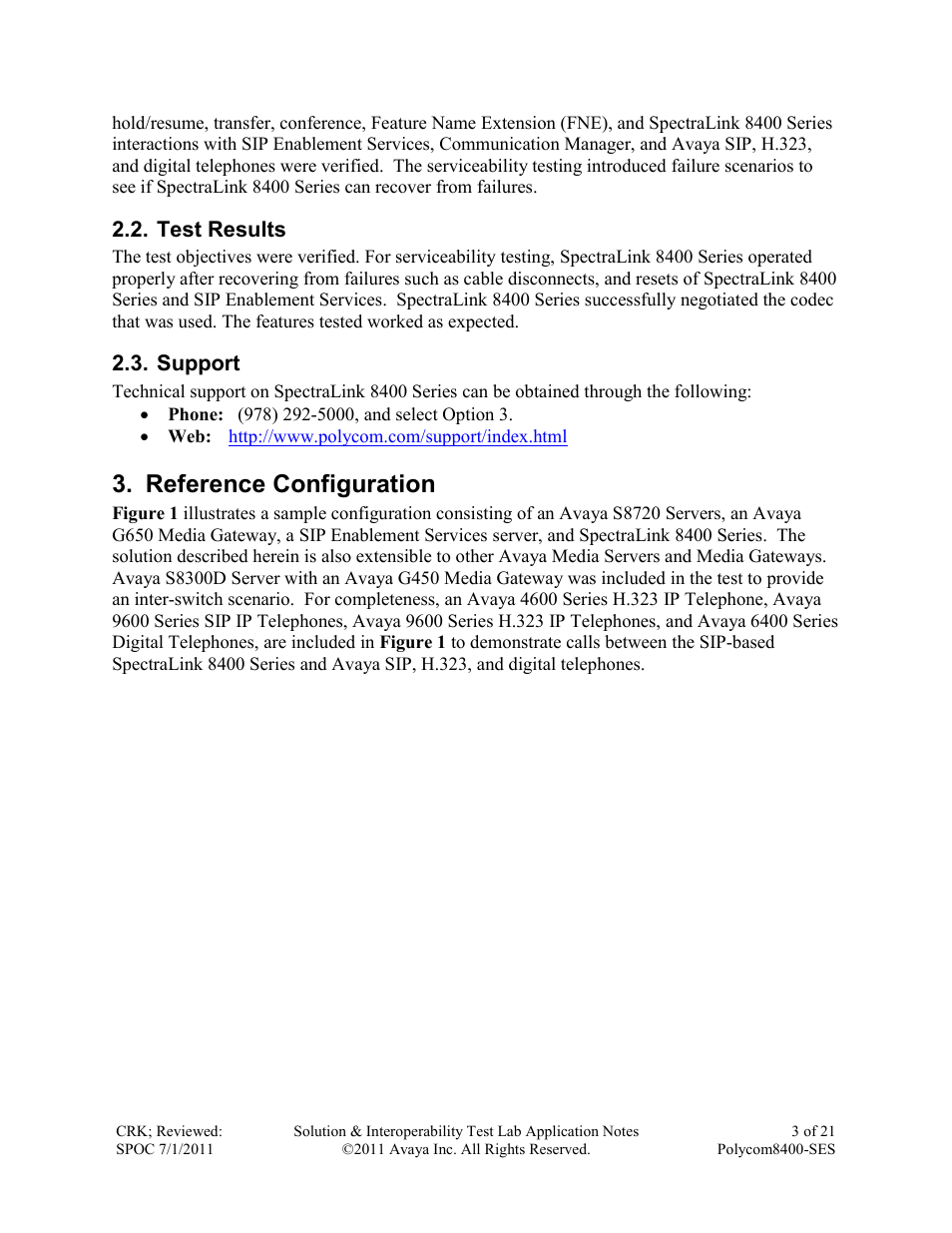 Reference configuration | Avaya POLYCOM 8400-SES User Manual | Page 3 / 21