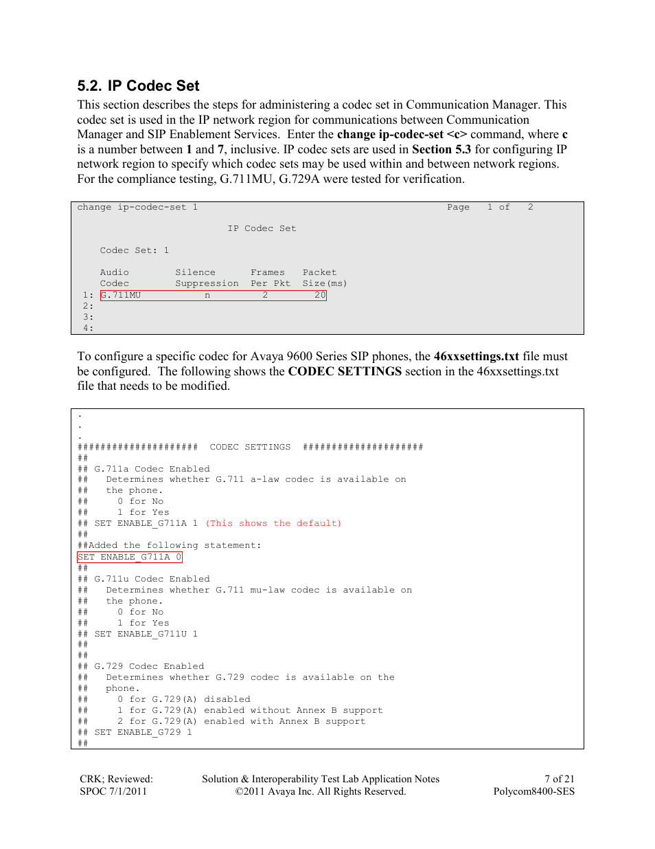 Ip codec set | Avaya POLYCOM 8400-SES User Manual | Page 7 / 21