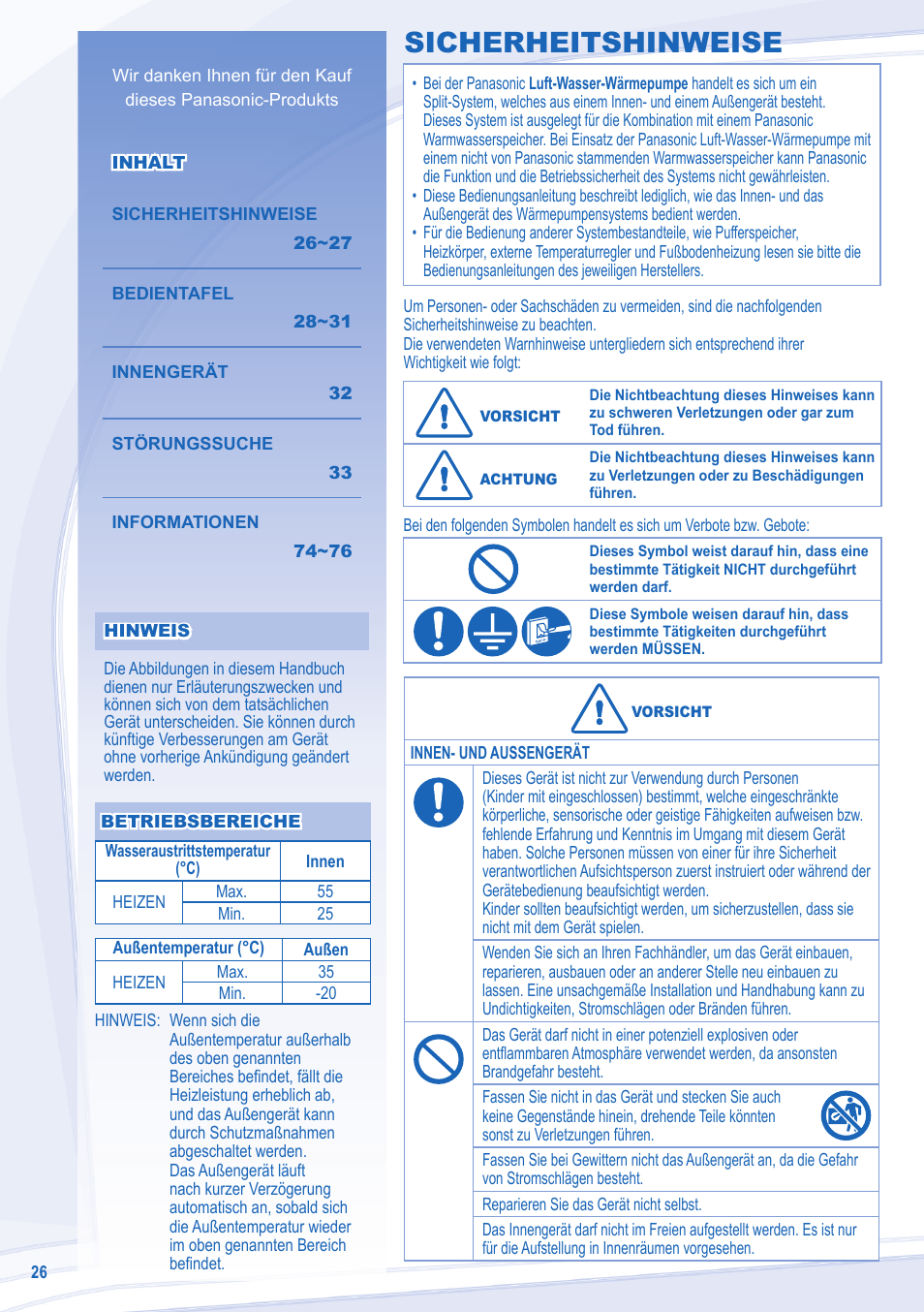 Sicherheitshinweise | Panasonic WHUD12CE8 User Manual | Page 2 / 12