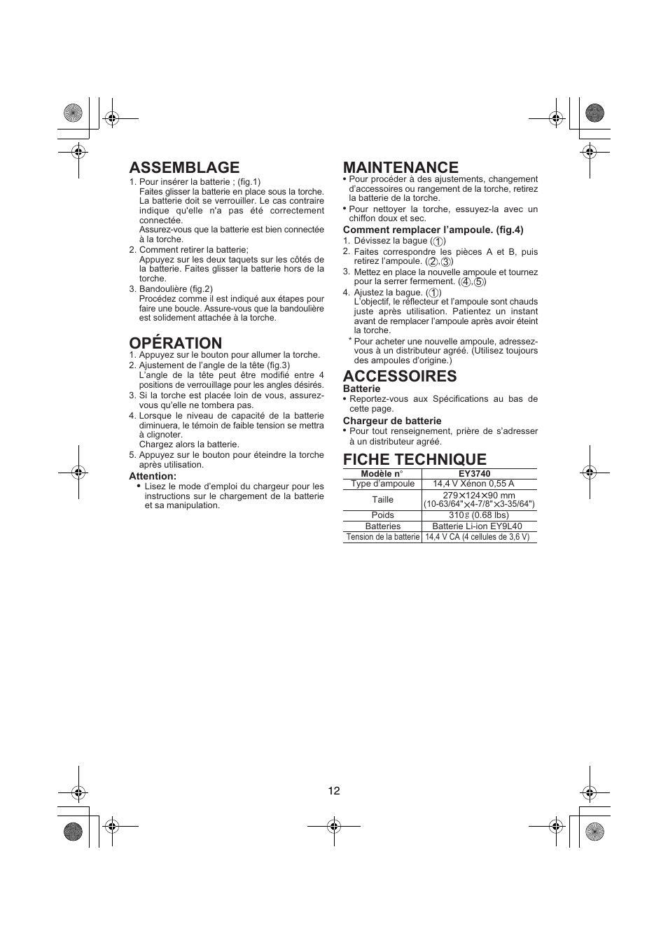 Panasonic EY3740 User Manual | Page 12 / 44