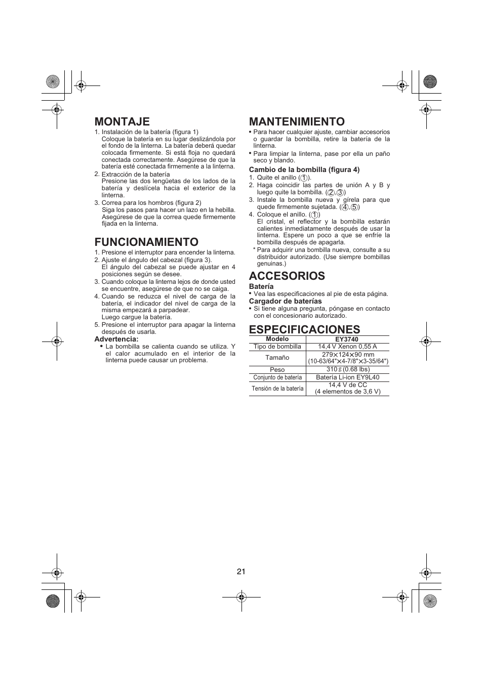 Panasonic EY3740 User Manual | Page 21 / 44