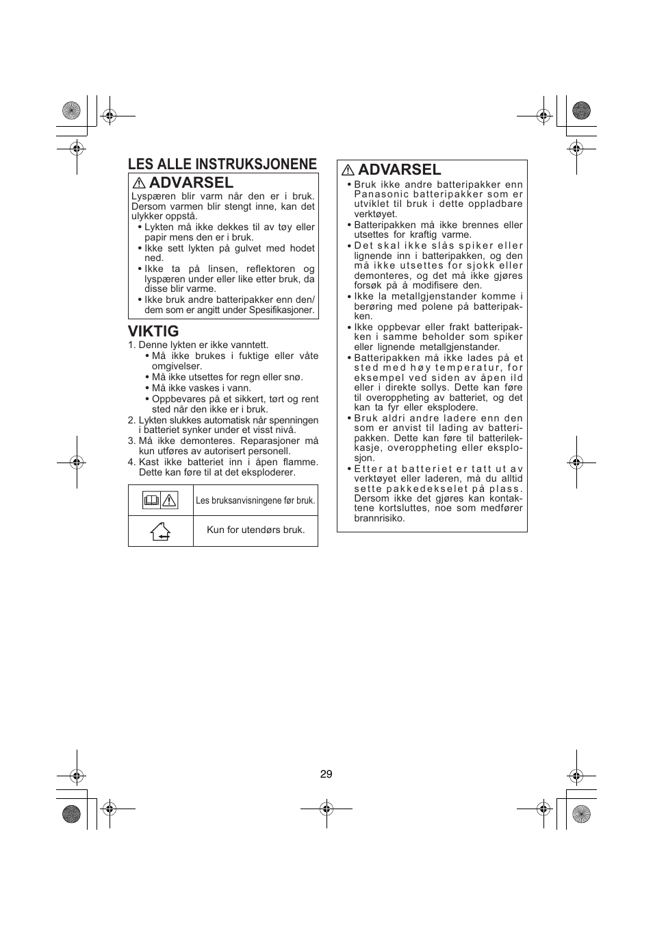 Advarsel | Panasonic EY3740 User Manual | Page 29 / 44