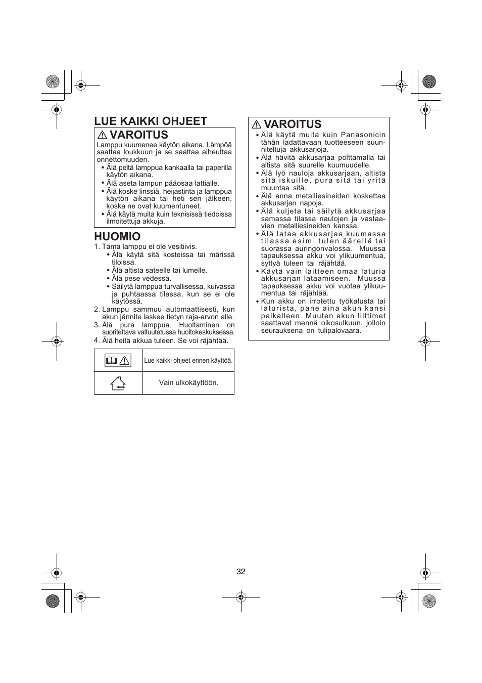 Varoitus | Panasonic EY3740 User Manual | Page 32 / 44