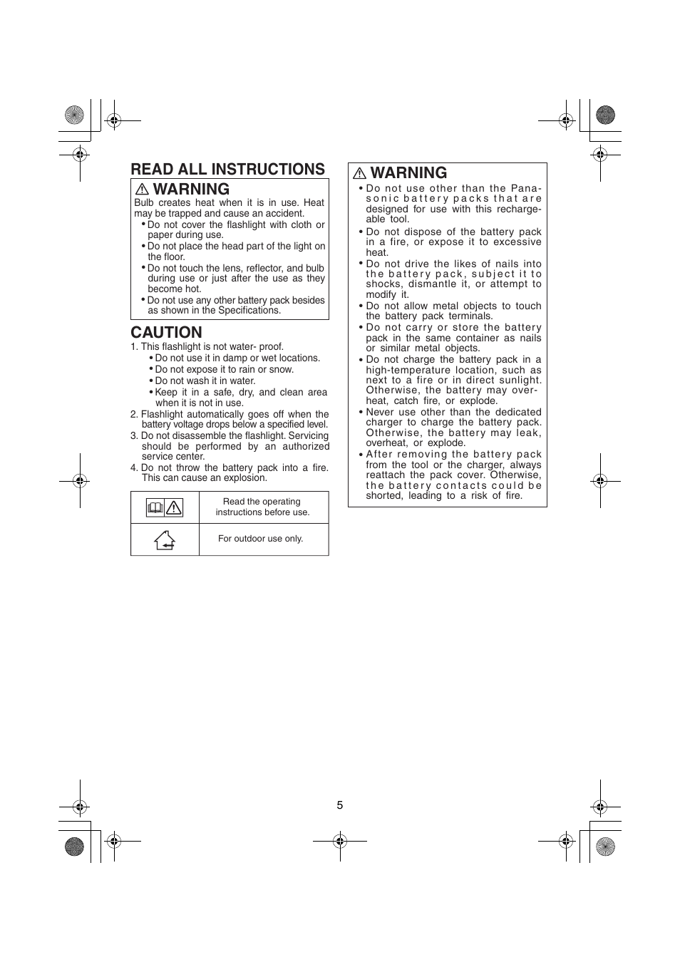 Warning caution, Read all instructions, Warning | Panasonic EY3740 User Manual | Page 5 / 44