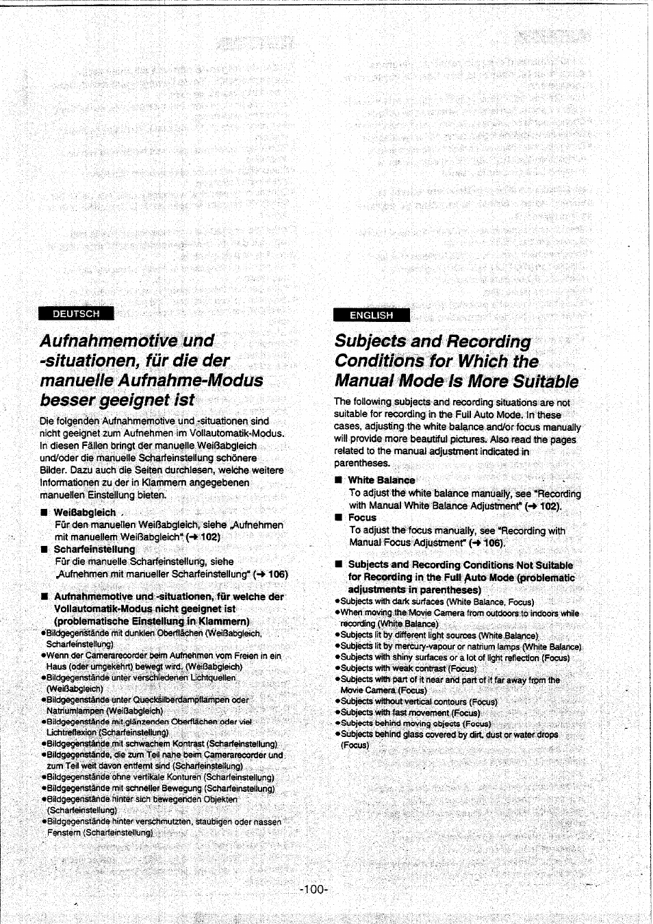 White balance | Panasonic NVVX30EG User Manual | Page 100 / 164