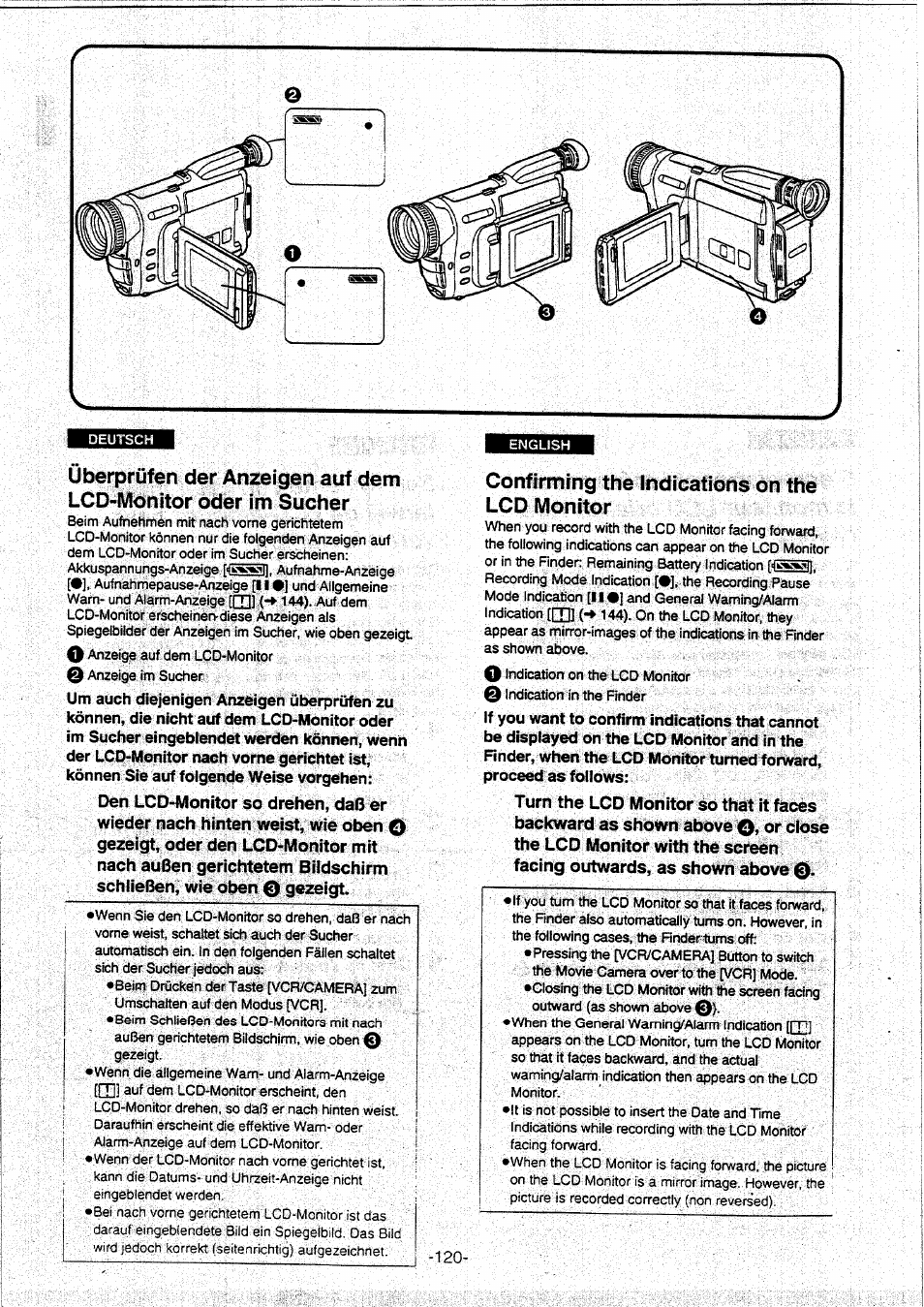 Confirming the indications on the lcd monitor | Panasonic NVVX30EG User Manual | Page 120 / 164